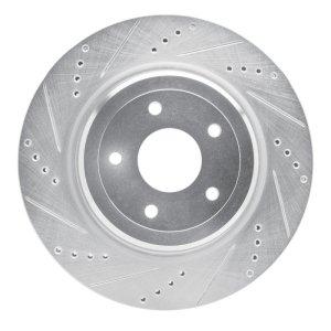 Chevrolet Corvette Brake Rotor (1) - Rear Left - R1 Concepts - Drilled & Slotted - Silver - `06-`13